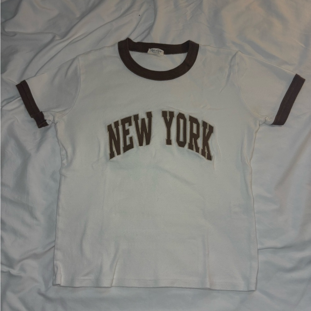 Brandy Melville White and Brown New York Tee